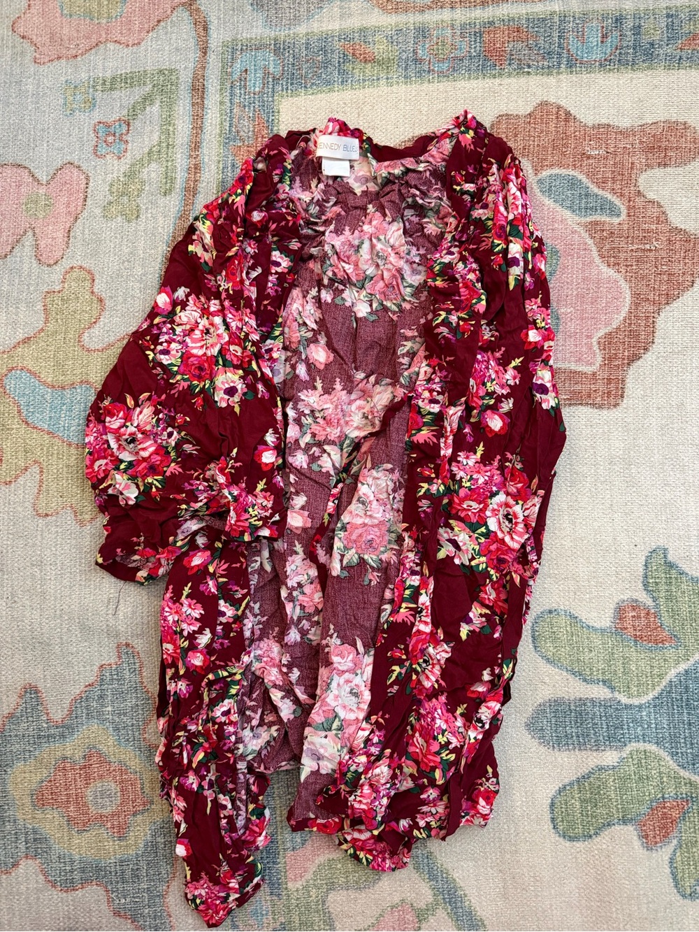 Floral Satin-Feel Open Robe - Burgundy Floral by LONELY BELL